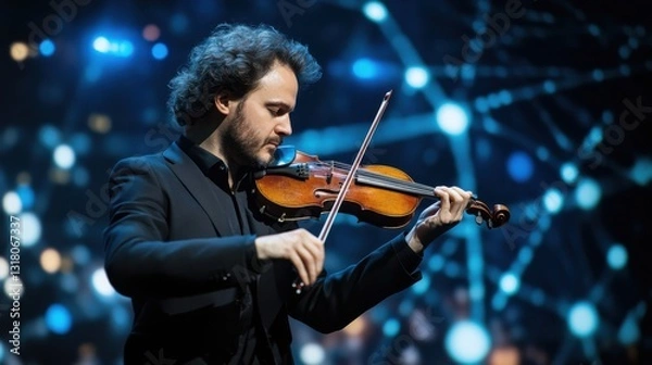 Obraz A violinist performing on stage under dramatic spotlights