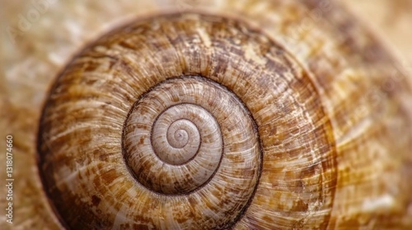 Fototapeta A detailed view of the tightly coiled spiral snail shell