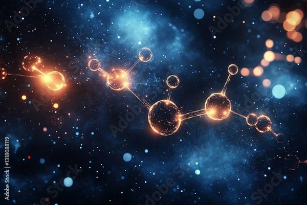 Fototapeta A glowing network of interconnected molecular structures on space