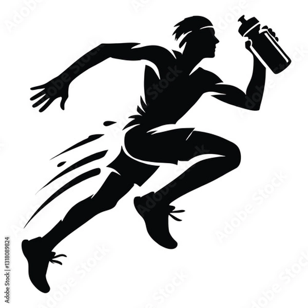 Fototapeta Runner Silhouette with Water Bottle
