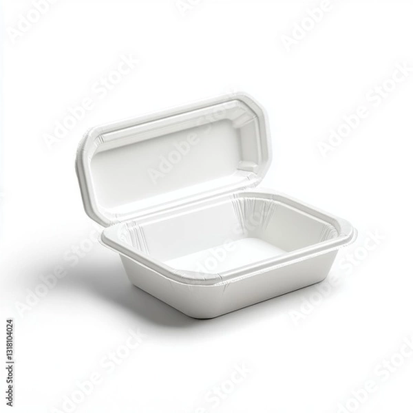 Fototapeta White Disposable Food Container for Takeout, Takeaway, and Meal Preparation with Lid Isolated on White Background