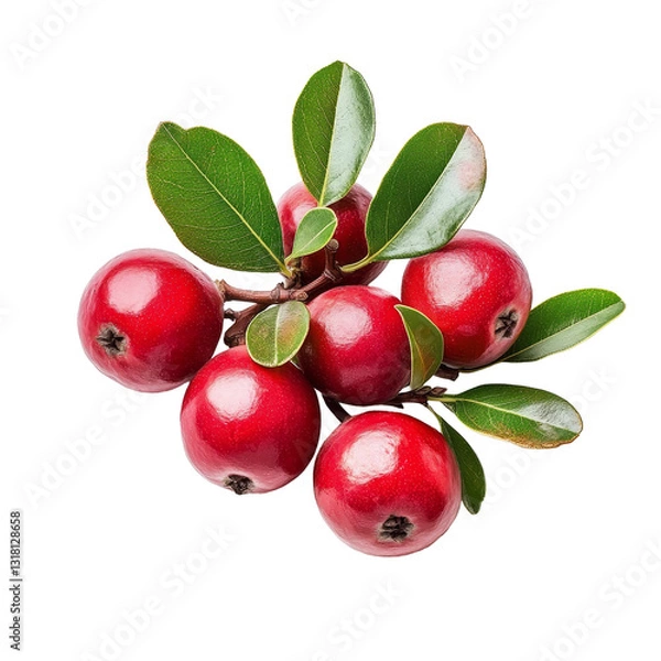 Fototapeta Fresh carunda berries with green leaves against a transparent background showcasing their natural beauty and vibrant color, Carunda or Karonda on transparent background