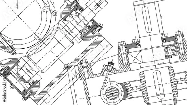 Fototapeta Mechanical Engineering drawing. Engineering Drawing Background.