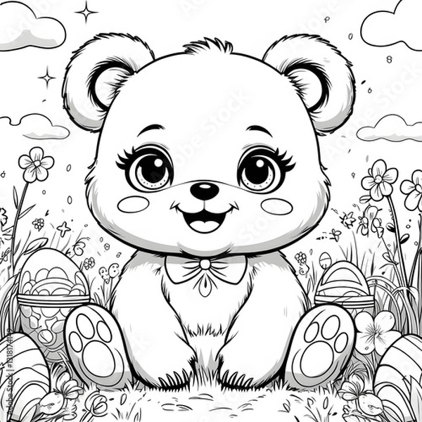 Obraz Designed in a clean, crisp black and white 3D outline, this charming illustration is perfect for kids and adults who love cute and fun coloring pages.