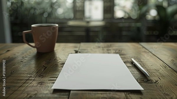 Obraz Close-up of a resignation letter on a wooden desk with a coffee cup and pen, symbolizing career change, job transition, and professional decisions in the workplace
