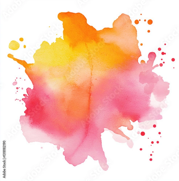 Fototapeta Watercolor Splash in Pink and Orange – Abstract Clipart on White Background, High-Quality Artistic Design Element, Soft and Vibrant Color Blend, Perfect for Creative Projects and Graphic Design