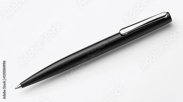 Fototapeta Sleek Black Pen on White Background: Minimalist Stationery Image