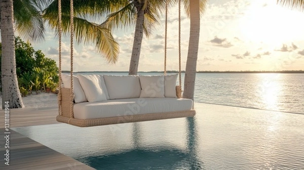 Obraz Sunset beach swing, luxury resort