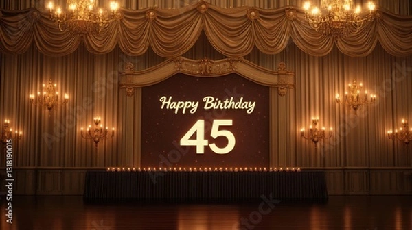 Fototapeta Elegant 3D Backdrop for Happy Birthday Celebration in Luxurious Ballroom Setting