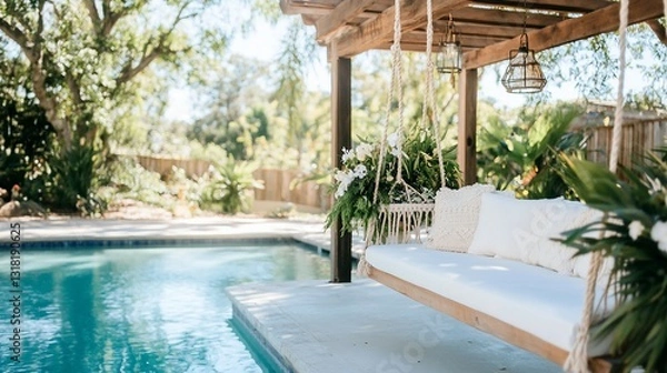 Obraz Relaxing patio swing by pool