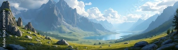 Obraz epic magical mountain landscape rpg game background