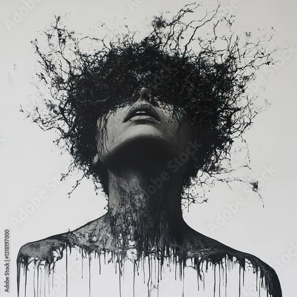 Fototapeta Abstract Monochrome Portrait: A Study in Dark Emotions