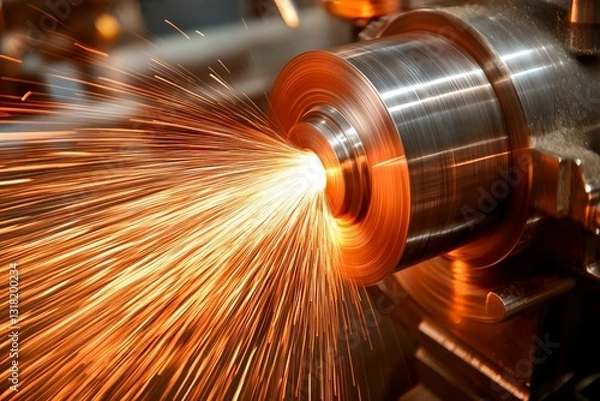 Obraz Sparkling Metal Working Process with Close-Up on Tool Action