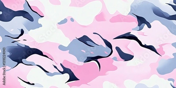 Obraz Soft Pink and Blue Abstract Camouflage Pattern with Smooth Curves and Flowing Shapes for Creative Design Projects and Backgrounds