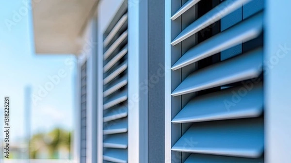 Fototapeta A close-up of aluminum louver panels, designed for moisture resistance in bathrooms.