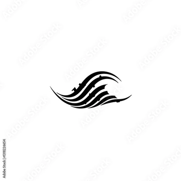Fototapeta Abstract Decorative Wave Illustration in Black on White Background