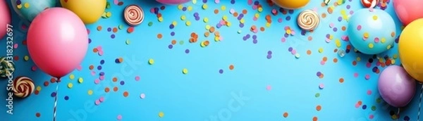 Fototapeta Playful children s party background with animated sparkles, balloons, and candy decorations