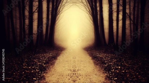 Fototapeta Mysterious path through foggy forest nature scene landscape photography ethereal environment serene viewpoint