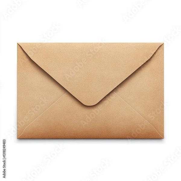 Obraz A closed light brown kraft paper envelope isolated on white background.