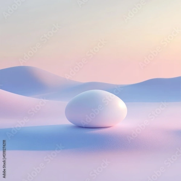 Fototapeta Dreamy pastel landscape with smooth white sphere and gentle dunes abstract tranquil background