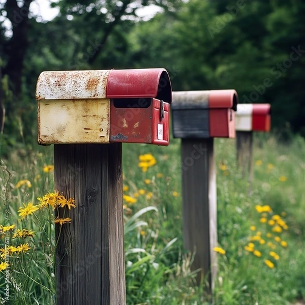 Fototapeta Rustic Mailboxes in a Summer Countryside Landscape