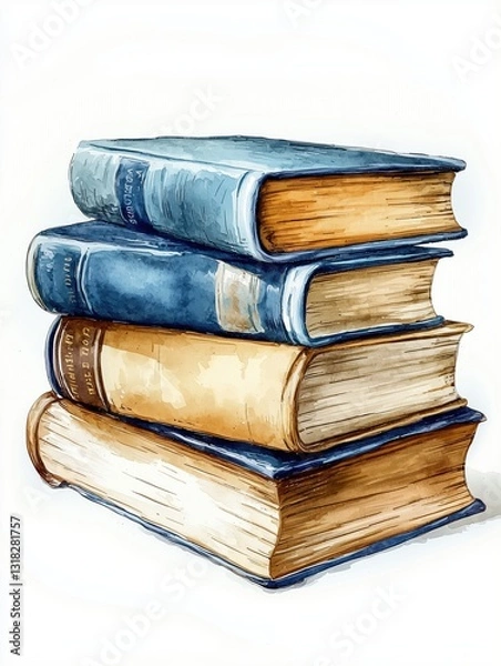 Fototapeta Neatly stacked collection of books displaying various colors and textures in a cozy reading environment