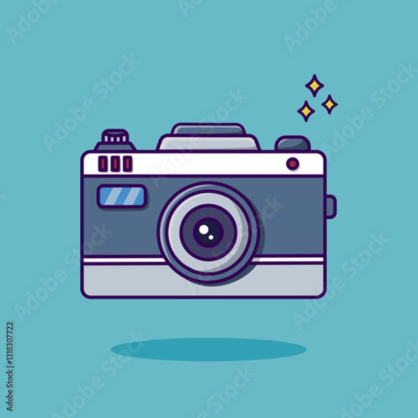 Fototapeta Analog camera icon, digital camera, lens camera, designed in flat cartoon style, isolated. Technology concept design for taking pictures. Vector illustration.