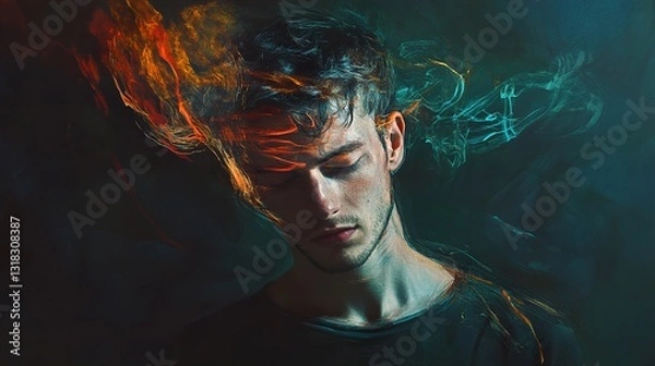 Fototapeta Surreal Portrait: A Pensive Man in a Dreamlike State
