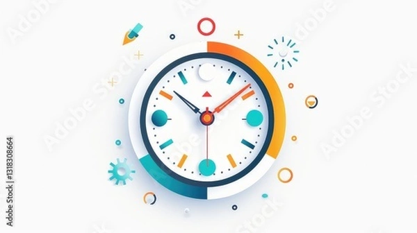 Fototapeta Daylight Saving Time Infographic. Minimalist flat design infographic showing a clock moving forward, clean typography, and vibrant colors, isolated on a white background. AI generated image.