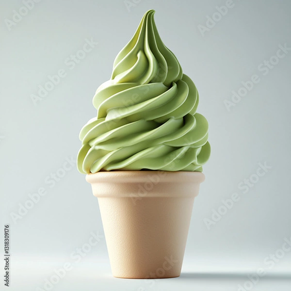 Fototapeta matcha soft serve ice cream on white background