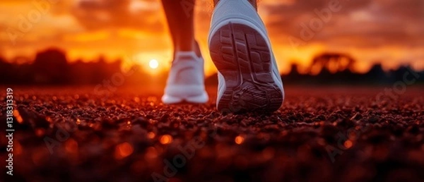 Obraz Running Shoes on a Track with Sunset Background Motivation Fitness Workout Outdoor Exercise Cardio Health
