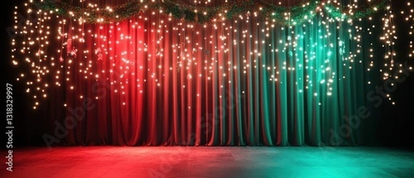 Fototapeta Christmas party backdrop with red, green, and gold confetti sparkling over a festive setting