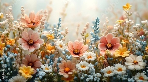 Fototapeta A beautiful collection of colorful and vibrant flowers in a field