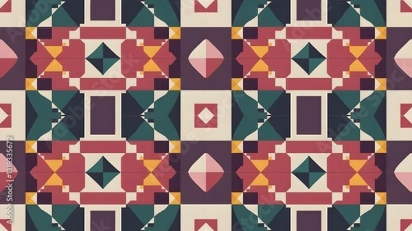 Fototapeta Geometric Folk Pixels Seamless Cross Stitch and Ethnic Pattern for Creative Projects