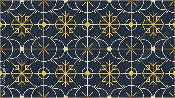 Fototapeta Sophisticated Snowflakes Abstract Geometric Pattern in White and Gold