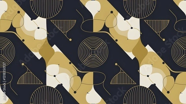 Fototapeta Golden Luxury Abstract Geometric Pattern with Golden Line Art Texture