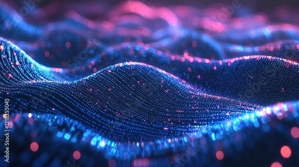 Obraz 3D Abstract Light Wave Arrays in Glowing Neon and Symmetrical Motion Create a Powerful High-Tech Visual Effect.