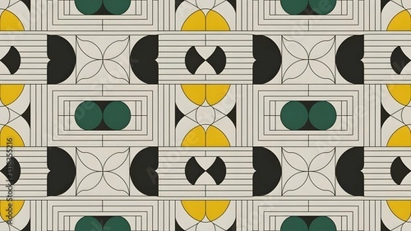 Fototapeta Opulent Geometric Art Deco Seamless Line Art Pattern for Elegant Backgrounds