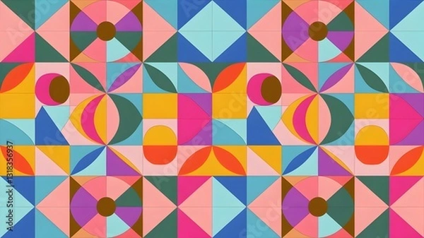 Fototapeta Playful Geometric Color Palette Seamless Decorative Pattern for Prints and Backgrounds