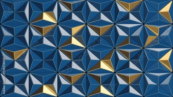 Fototapeta Elegant Geometric Pattern Blue Ceramic Tiles with Golden Touches