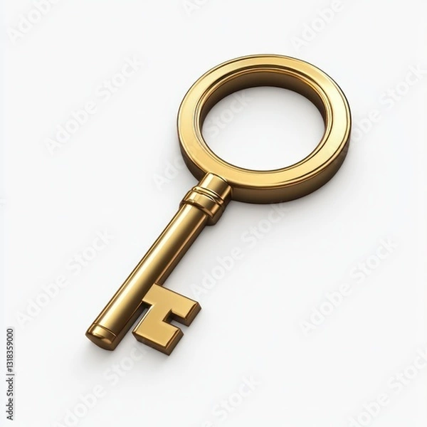 Fototapeta Displayed 3D blockchain key icon on solid white.