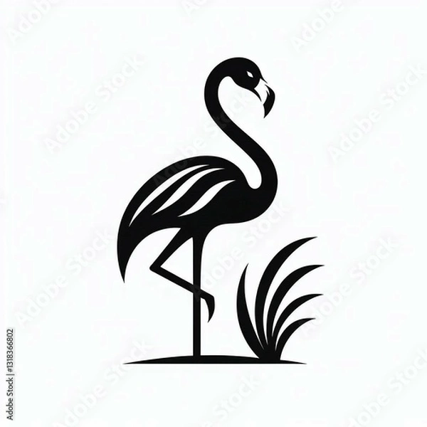 Fototapeta Elegant Flamingo Silhouette with Grass Accent