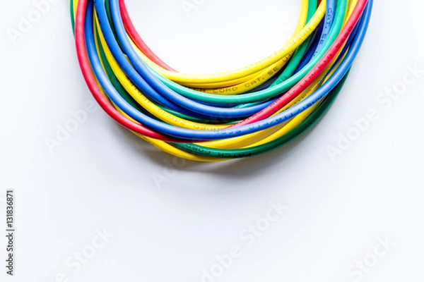 Fototapeta concept network internet cable on white background top view