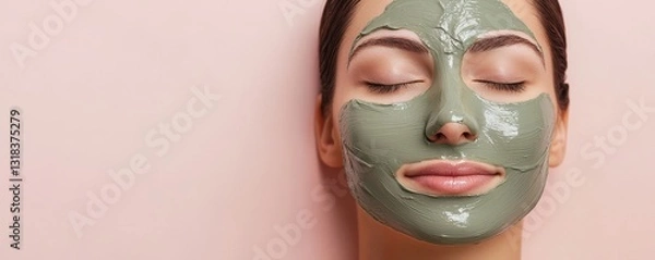 Fototapeta Relaxing Beauty Routine with Clay Mask on Woman's Face