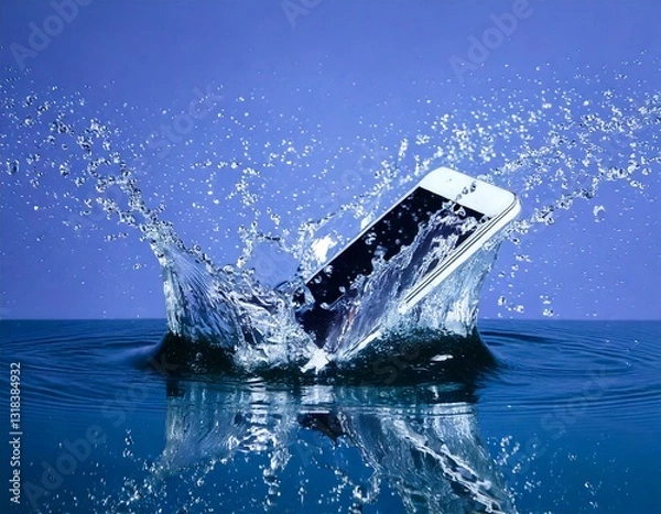 Fototapeta 水面に落ちるスマートフォン