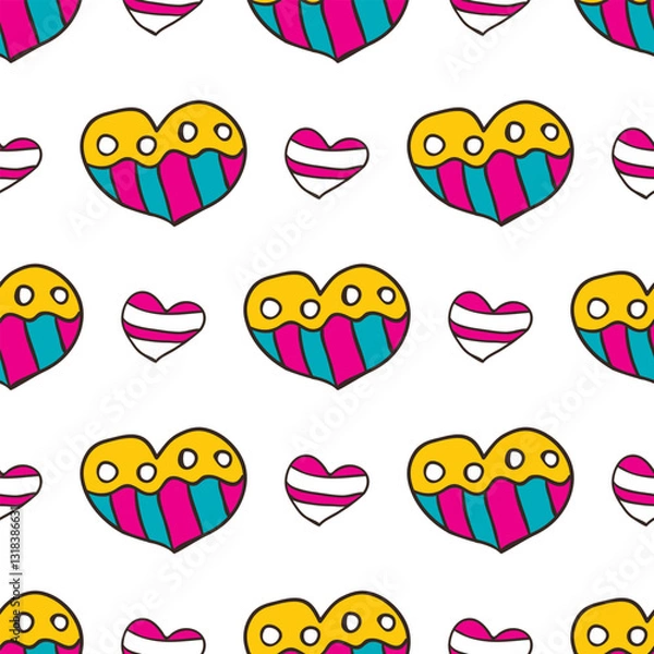 Obraz Seamless pattern with cute cartoon hearts. Valentines illustration