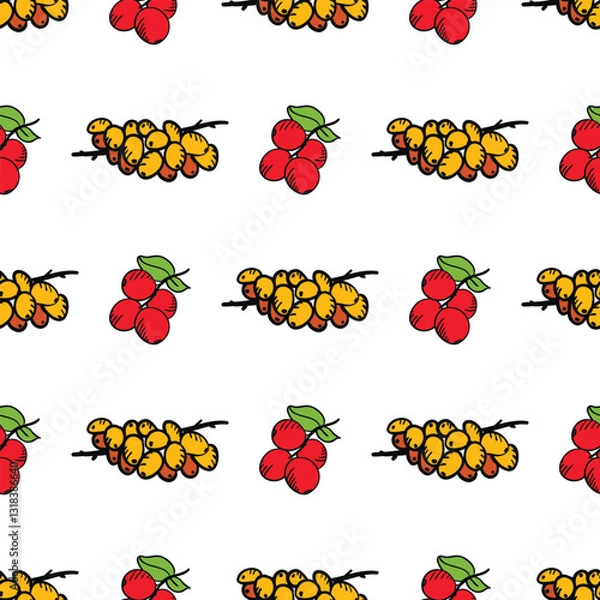 Obraz Seamless vector pattern with bright summer berries. Wallpaper, scrapbooking paper and wrapping paper design