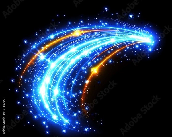 Fototapeta Glowing Trails for Cosmic Swirl, Dark Background.