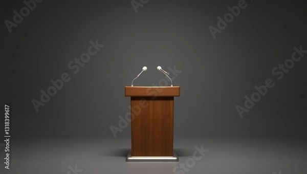 Fototapeta An isolated empty podium and microphones against a background.