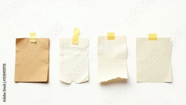Fototapeta collection of different vintage note papers against a white background. each one is photographed individually